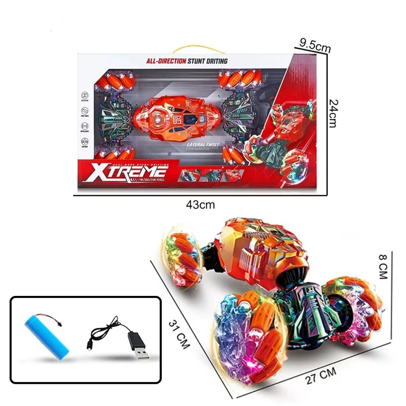 XTREME Remote Control Stunt Car 3.7V with Gesture-Control Bracelet, USB Charging, 360° Rotation, Transformable Body & Roller Wheels
